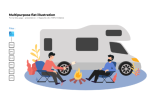 Flat Illustration Camping Van: A Versatile Graphics Gem
